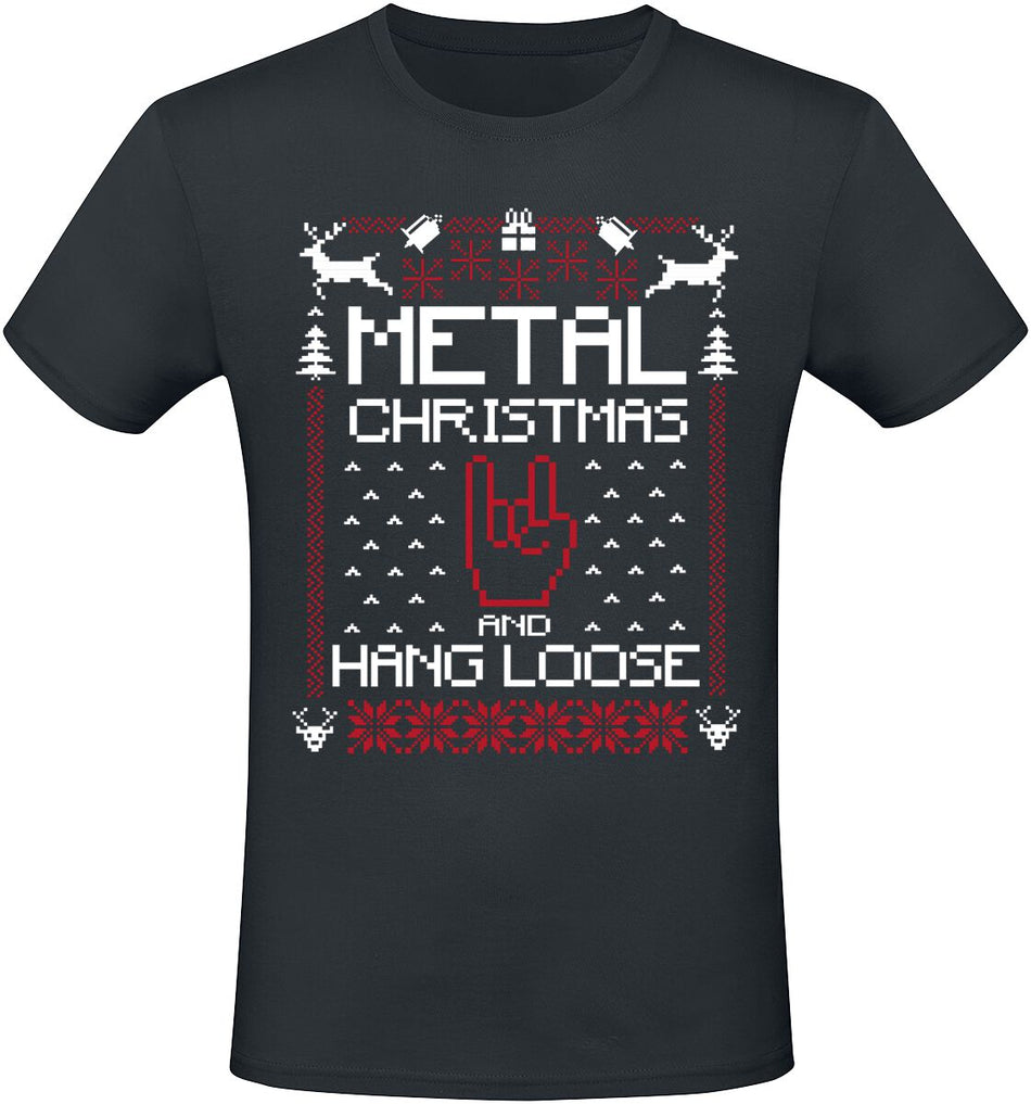 T-Shirt Manches courtes Fun de Slogans - Metal Christmas and hang loose - M à 5XL - pour Homme - noir - Slogans