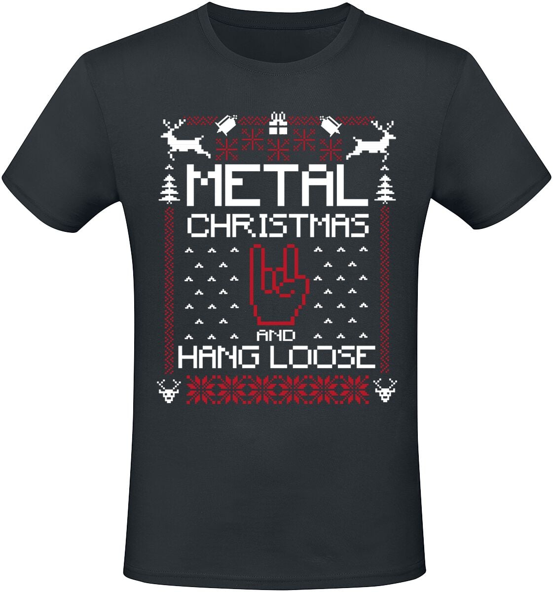 T-Shirt Manches courtes Fun de Slogans - Metal Christmas and hang loose - S à 5XL - pour Homme - noir - Slogans