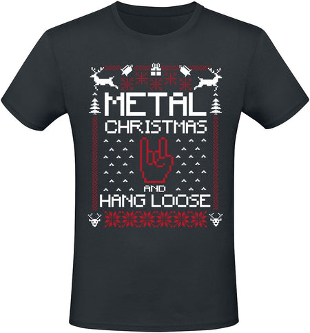 T-Shirt Manches courtes Fun de Slogans - Metal Christmas and hang loose - S à 5XL - pour Homme - noir - Slogans