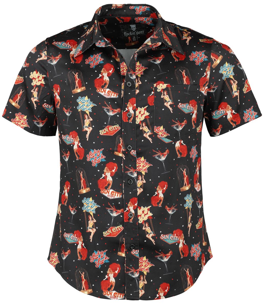 Chemise manches courtes Rockabilly de Rockin' Gent - Chemise - Las Vegas - M - pour Homme - noir - Rockin' Gent - Chemise