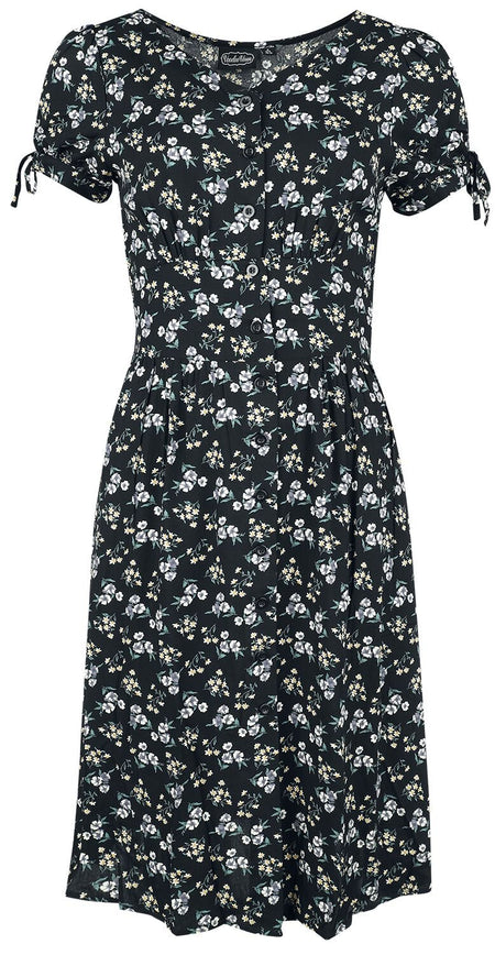 Robe mi-longue Rockabilly de Voodoo Vixen - Ditsy Floral Tie Sleeve Dress - XS à L - pour Femme - multicolore - Voodoo Vixen