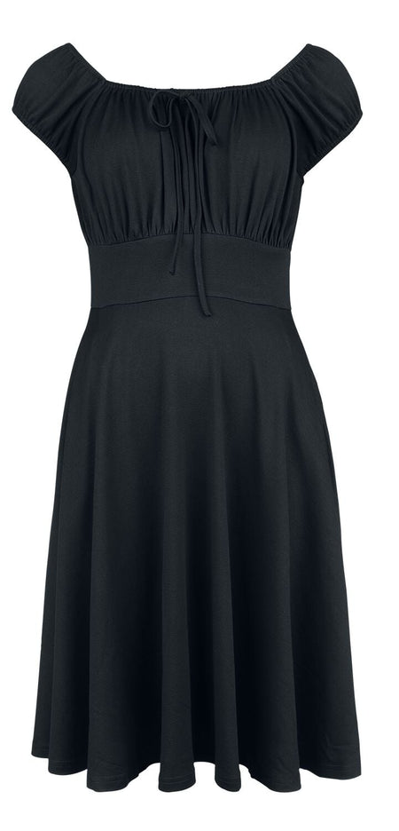 Robe mi-longue Rockabilly de Voodoo Vixen - Gathered Neckline Flare Dress - XS à S - pour Femme - noir - Voodoo Vixen