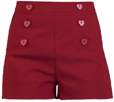 Short Rockabilly de Voodoo Vixen - Heart Button Shorts - XS à XXL - pour Femme - rouge - Voodoo Vixen