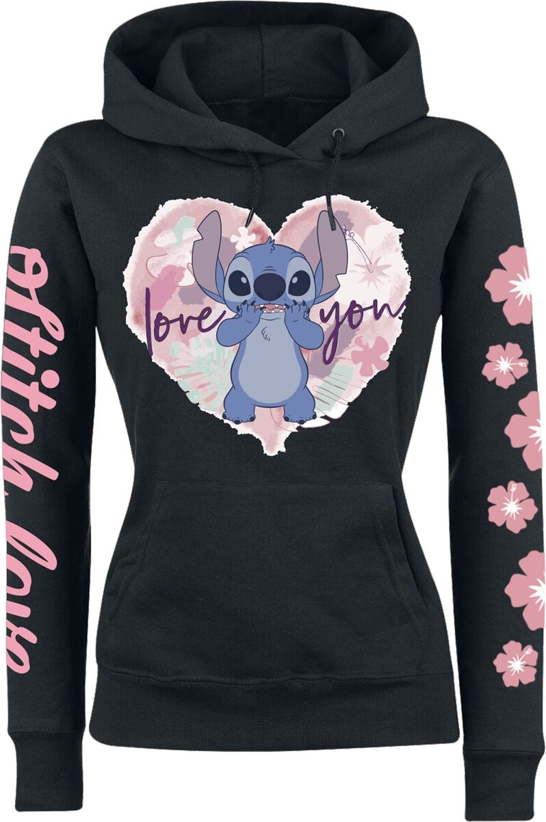 Sweat-shirt à capuche Disney de Lilo & Stitch - Love You - S à XXL - pour Femme - noir - Lilo & Stitch