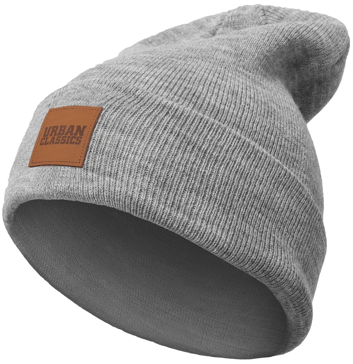 Bonnet  de Urban Classics - Bonnet Long Avec Patch En Cuir - pour Unisexe - gris chiné - Urban Classics