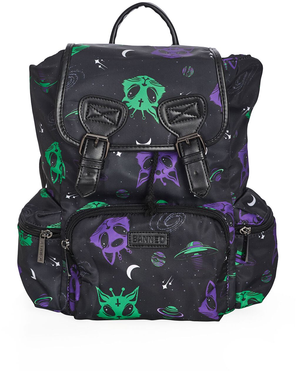 Sac à dos Gothic de Banned Alternative - Alien Space Cat - pour Femme - noir/multicolore - Banned Alternative