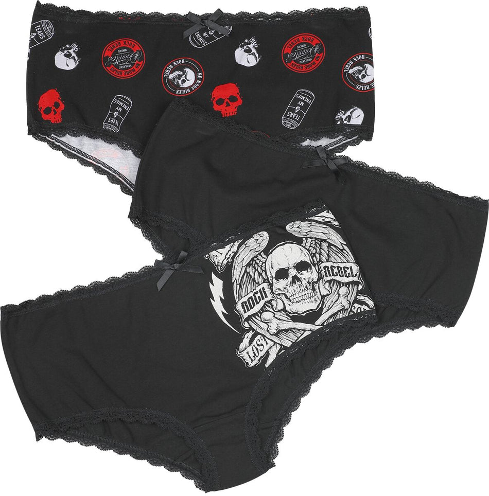 Lot de culottes  de Rock Rebel by EMP - Skulls & Details - S à XXL - pour Femme - noir - Rock Rebel by EMP
