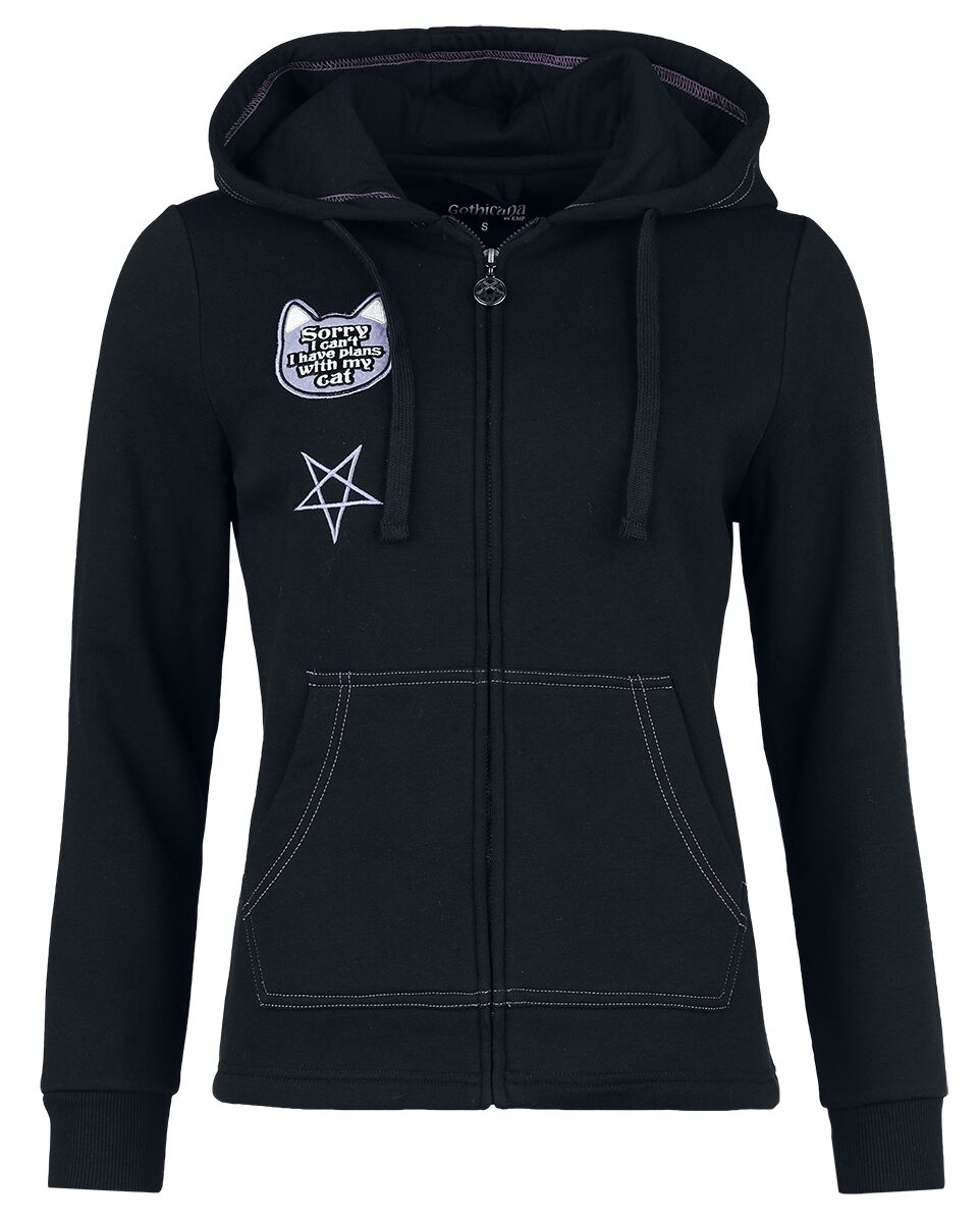 Sweat-shirt zippé à capuche Gothic de Gothicana by EMP - Sorry, I have plans with my cat - S à XL - pour Femme - noir - Gothicana by EMP