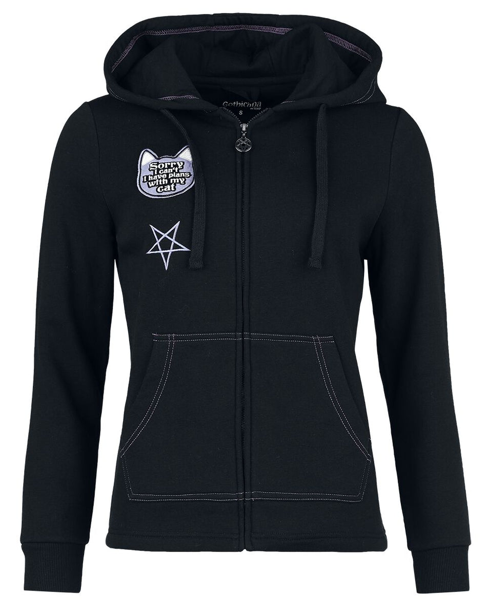 Sweat-shirt zippé à capuche Gothic de Gothicana by EMP - Sorry, I have plans with my cat - S à XL - pour Femme - noir - Gothicana by EMP