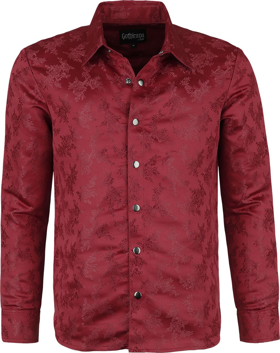 Chemise manches longues Gothic de Gothicana by EMP - Woven Rose Shirt - L à XXL - pour Homme - rouge foncé - Gothicana by EMP