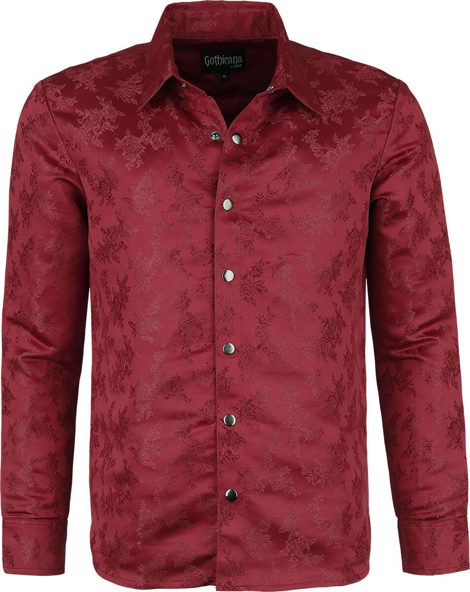 Chemise manches longues Gothic de Gothicana by EMP - Woven Rose Shirt - L à XXL - pour Homme - rouge foncé - Gothicana by EMP