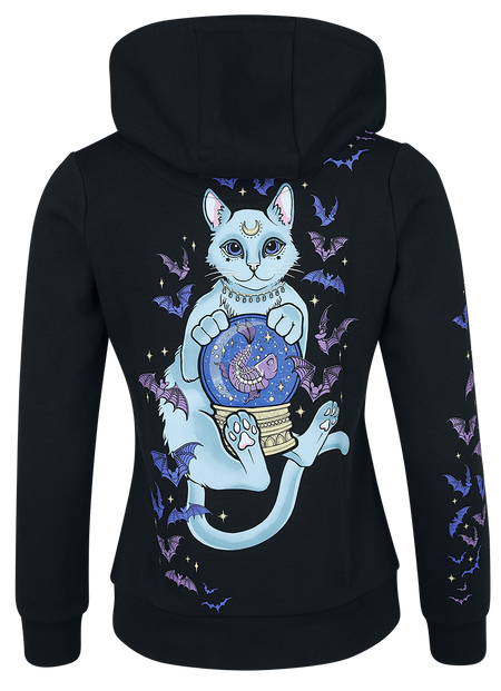 Sweat-shirt zippé à capuche  de Full Volume by EMP - Chat Diseur de Bonne Aventure - Sweat Zippé à Capuche - M à XL - pour Femme - noir - Full Volume by EMP - View 2