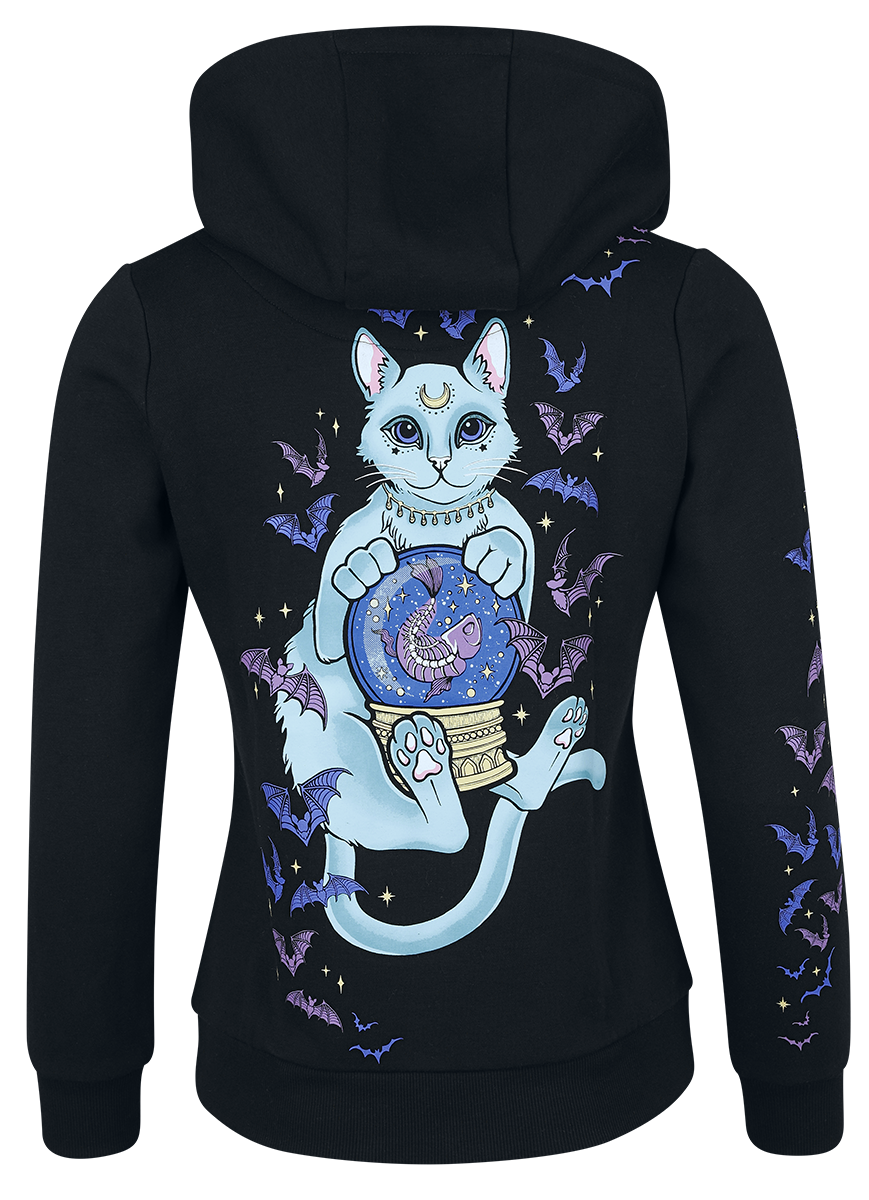 Sweat-shirt zippé à capuche  de Full Volume by EMP - Chat Diseur de Bonne Aventure - Sweat Zippé à Capuche - M à XL - pour Femme - noir - Full Volume by EMP - View 2