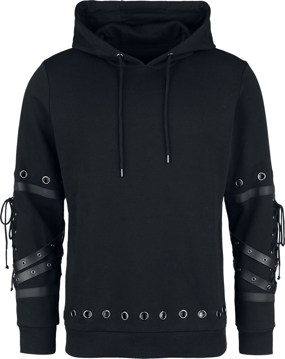 Sweat-shirt à capuche Gothic de Gothicana by EMP - Sweat à Capuche Rivets & Détails Simili Cuir - S à XXL - pour Homme - noir - Gothicana by EMP