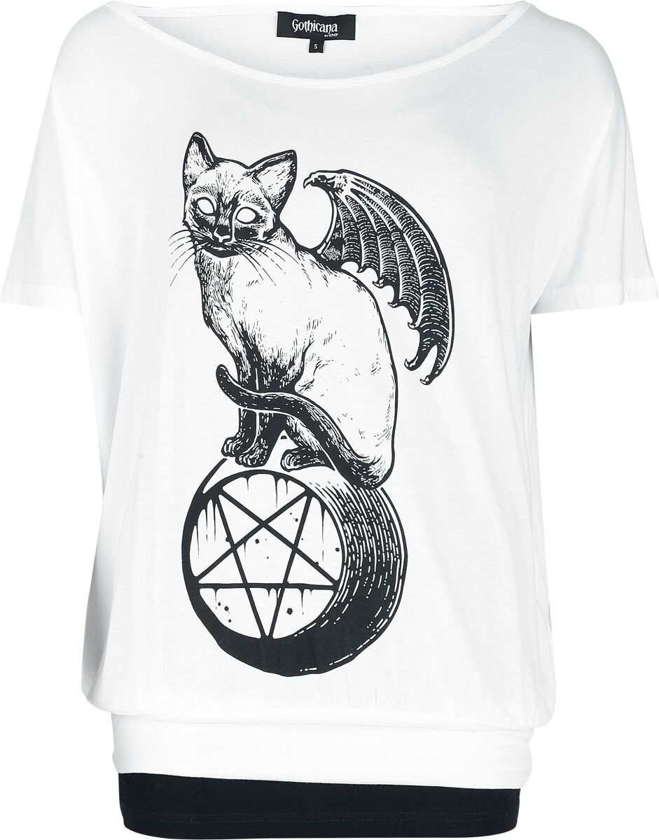 T-Shirt Manches courtes Gothic de Gothicana by EMP - T-Shirt Double Couche - S à XXL - pour Femme - blanc/noir - Gothicana by EMP
