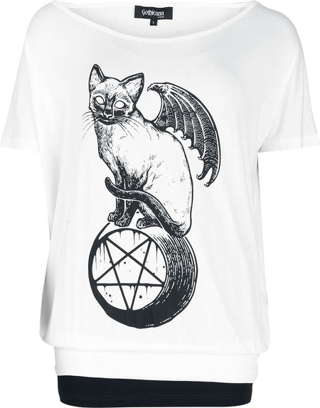 T-Shirt Manches courtes Gothic de Gothicana by EMP - T-Shirt Double Couche - S à XXL - pour Femme - blanc/noir - Gothicana by EMP