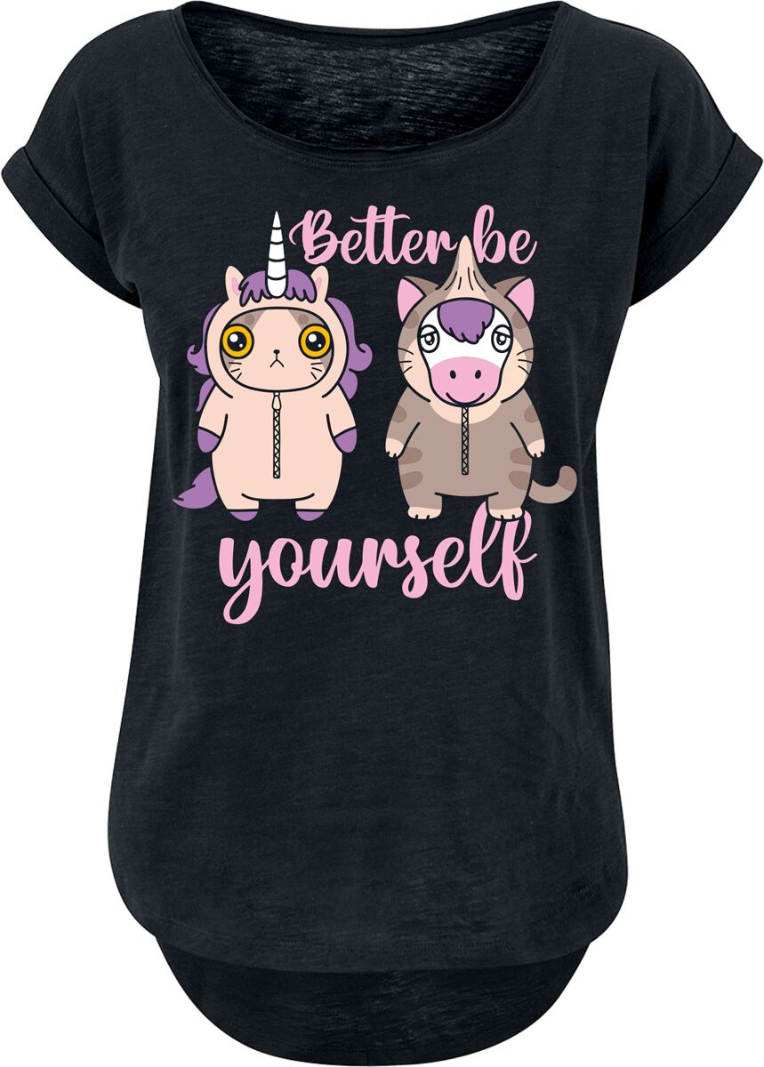 T-Shirt Manches courtes Unicorn de Tierisch - Einhorn - Katze - Better Be Yourself - S à XL - pour Femme - noir - Tierisch