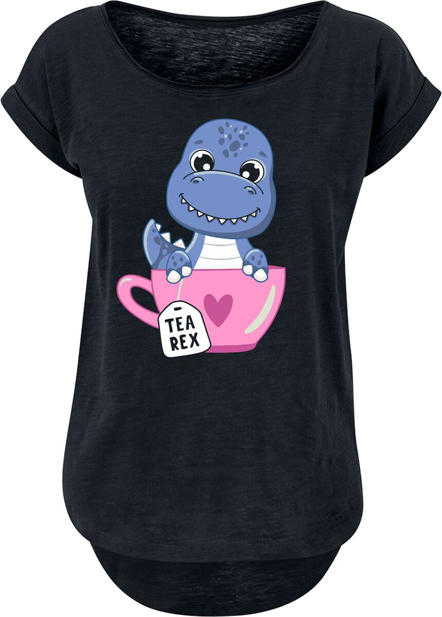 T-Shirt Manches courtes Fun de Tierisch - Tea Rex - S à 3XL - pour Femme - noir - Tierisch