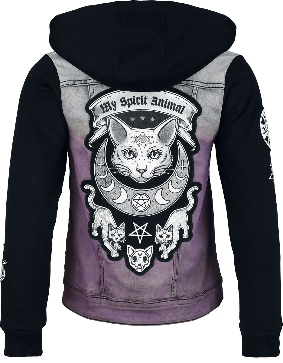 Veste en Jean  de Gothicana by EMP - Veste avec Patchs Chats - S à M - pour Femme - noir/lilas - Gothicana by EMP - View 2