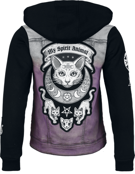 Veste en Jean  de Gothicana by EMP - Veste avec Patchs Chats - S à M - pour Femme - noir/lilas - Gothicana by EMP - View 2
