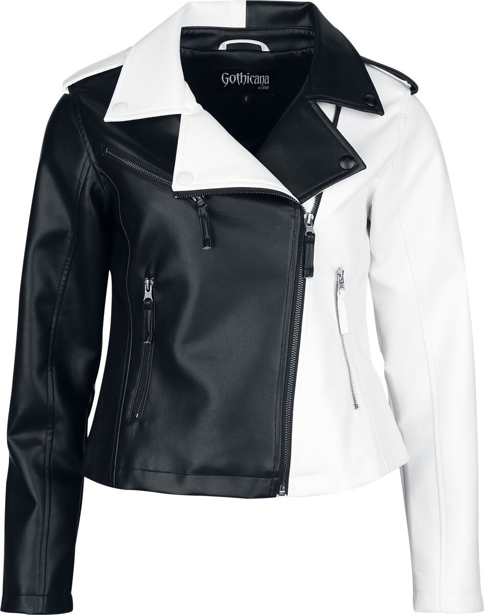 Veste en imitation cuir Gothic de Gothicana by EMP - Jacket in Black and White - S à XXL - pour Femme - noir/blanc - Gothicana by EMP