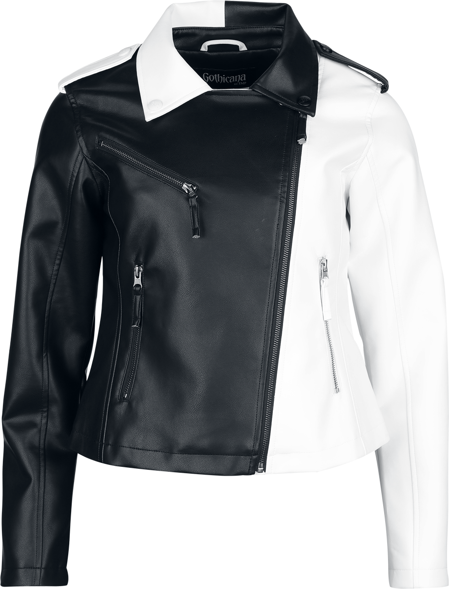 Veste en imitation cuir Gothic de Gothicana by EMP - Jacket in Black and White - S à XXL - pour Femme - noir/blanc - Gothicana by EMP - View 2