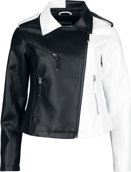 Veste en imitation cuir Gothic de Gothicana by EMP - Jacket in Black and White - S à XXL - pour Femme - noir/blanc - Gothicana by EMP - View 2