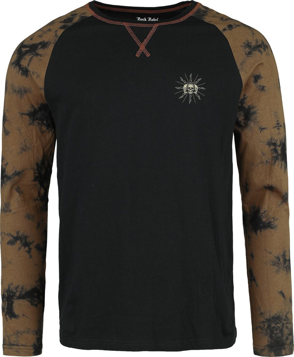 T-shirt manches longues  de Rock Rebel by EMP - Haut Tie Dye avec Imprimé dans le Dos - M à XXL - pour Homme - noir/beige - Rock Rebel by EMP