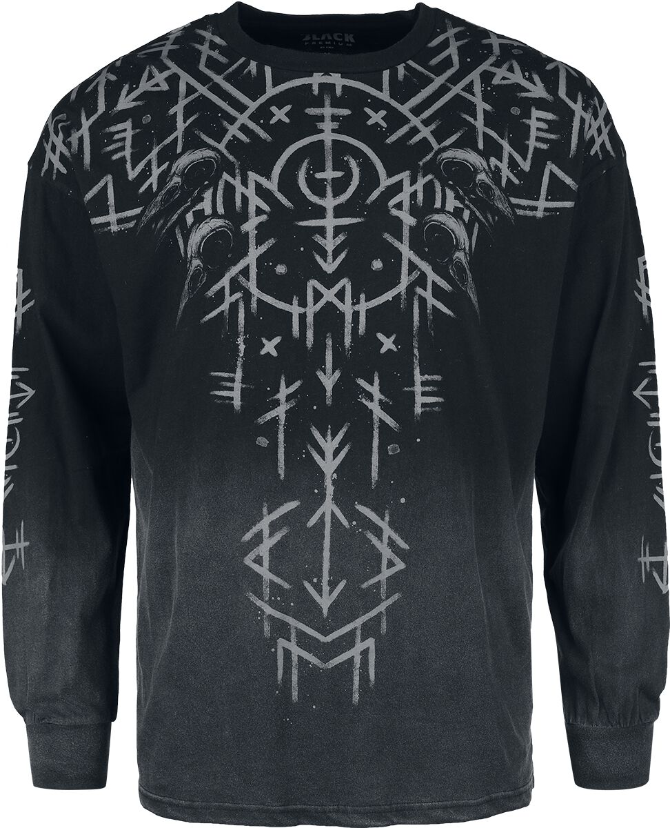 T-shirt manches longues  de Black Premium by EMP - Haut manches longues imprimés runes - M à XXL - pour Homme - noir/gris - Black Premium by EMP