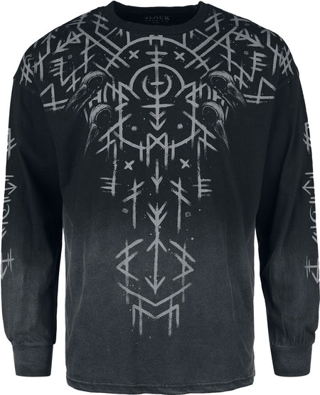 T-shirt manches longues  de Black Premium by EMP - Haut manches longues imprimés runes - M à XXL - pour Homme - noir/gris - Black Premium by EMP