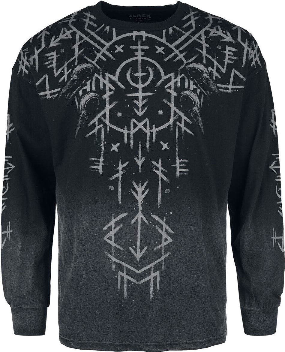 T-shirt manches longues  de Black Premium by EMP - Haut manches longues imprimés runes - M à XXL - pour Homme - noir/gris - Black Premium by EMP