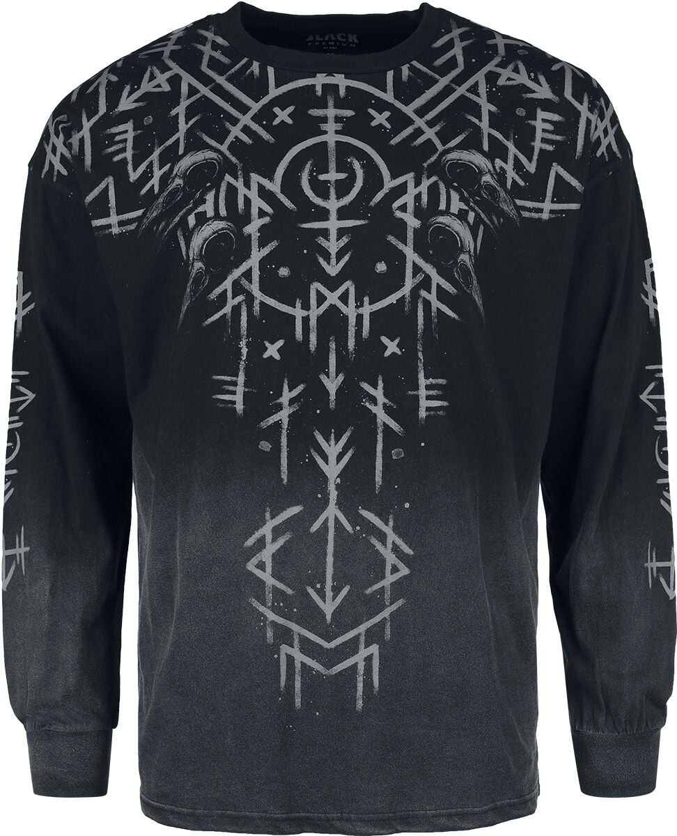 T-shirt manches longues  de Black Premium by EMP - relaxed fit Longsleeve With Runes Print - M à XXL - pour Homme - noir/gris - Black Premium by EMP