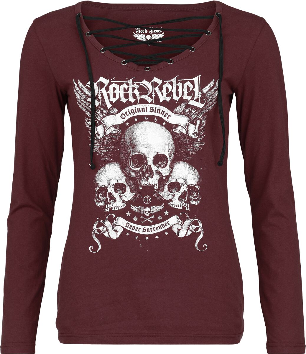 T-shirt manches longues  de Rock Rebel by EMP - Stay Awake - S à XXL - pour Femme - rouge foncé - Rock Rebel by EMP