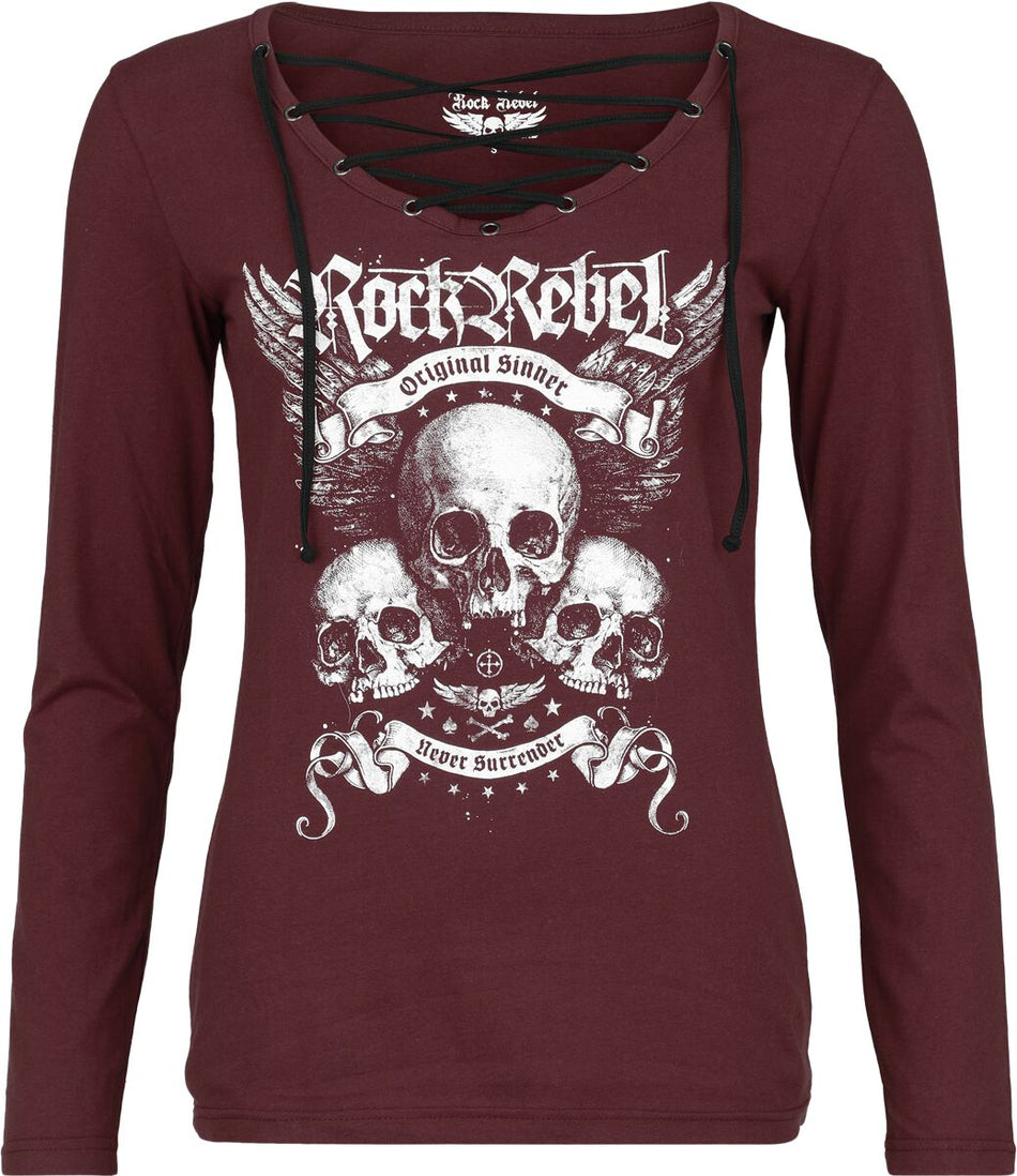 T-shirt manches longues  de Rock Rebel by EMP - Stay Awake - S à XXL - pour Femme - rouge foncé - Rock Rebel by EMP