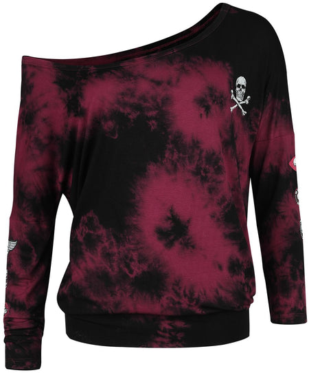 T-shirt manches longues  de Rock Rebel by EMP - Haut Manches Longues Tie Dye - S à L - pour Femme - noir/rouge foncé - Rock Rebel by EMP