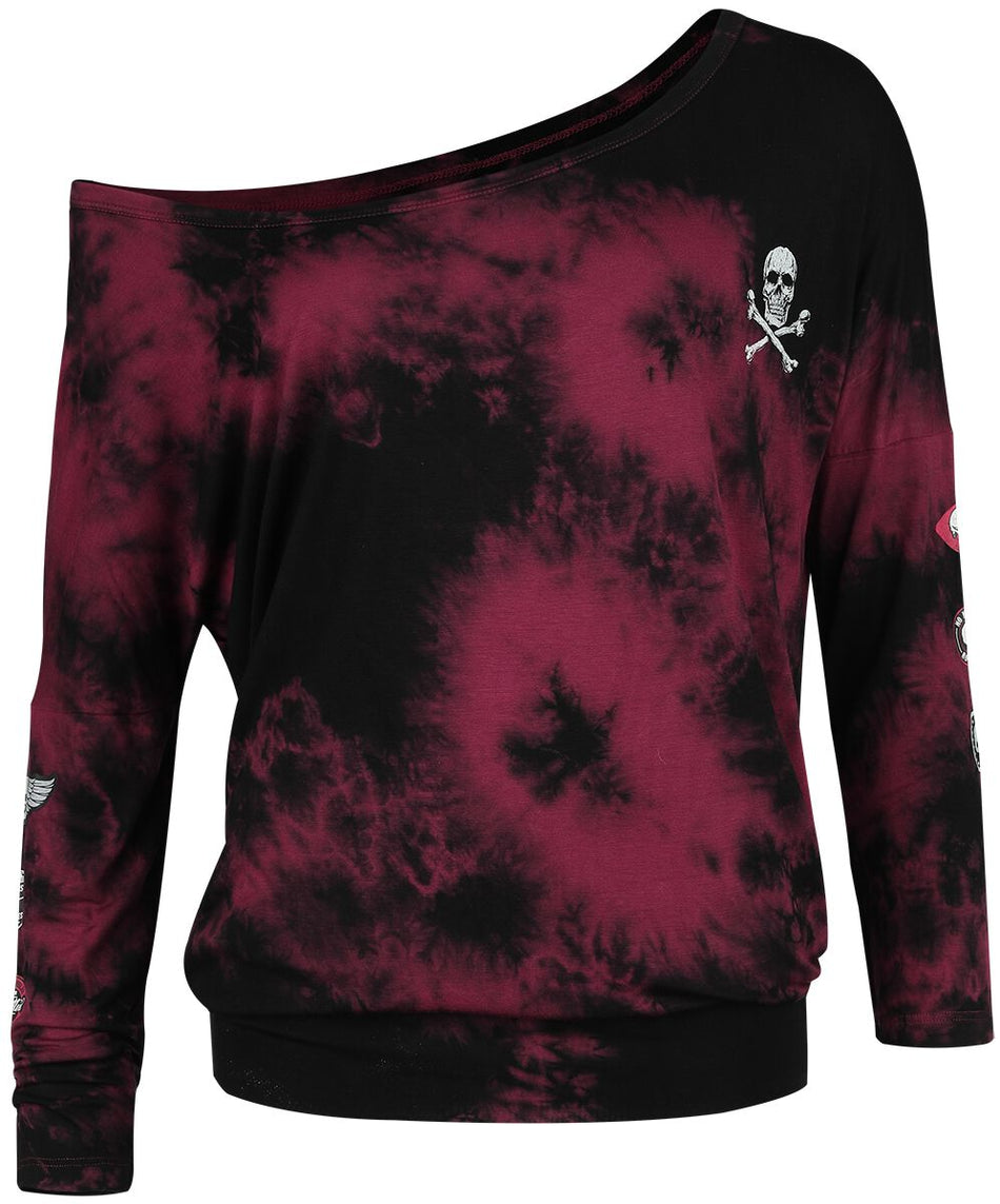 T-shirt manches longues  de Rock Rebel by EMP - Haut Manches Longues Tie Dye - S à L - pour Femme - noir/rouge foncé - Rock Rebel by EMP