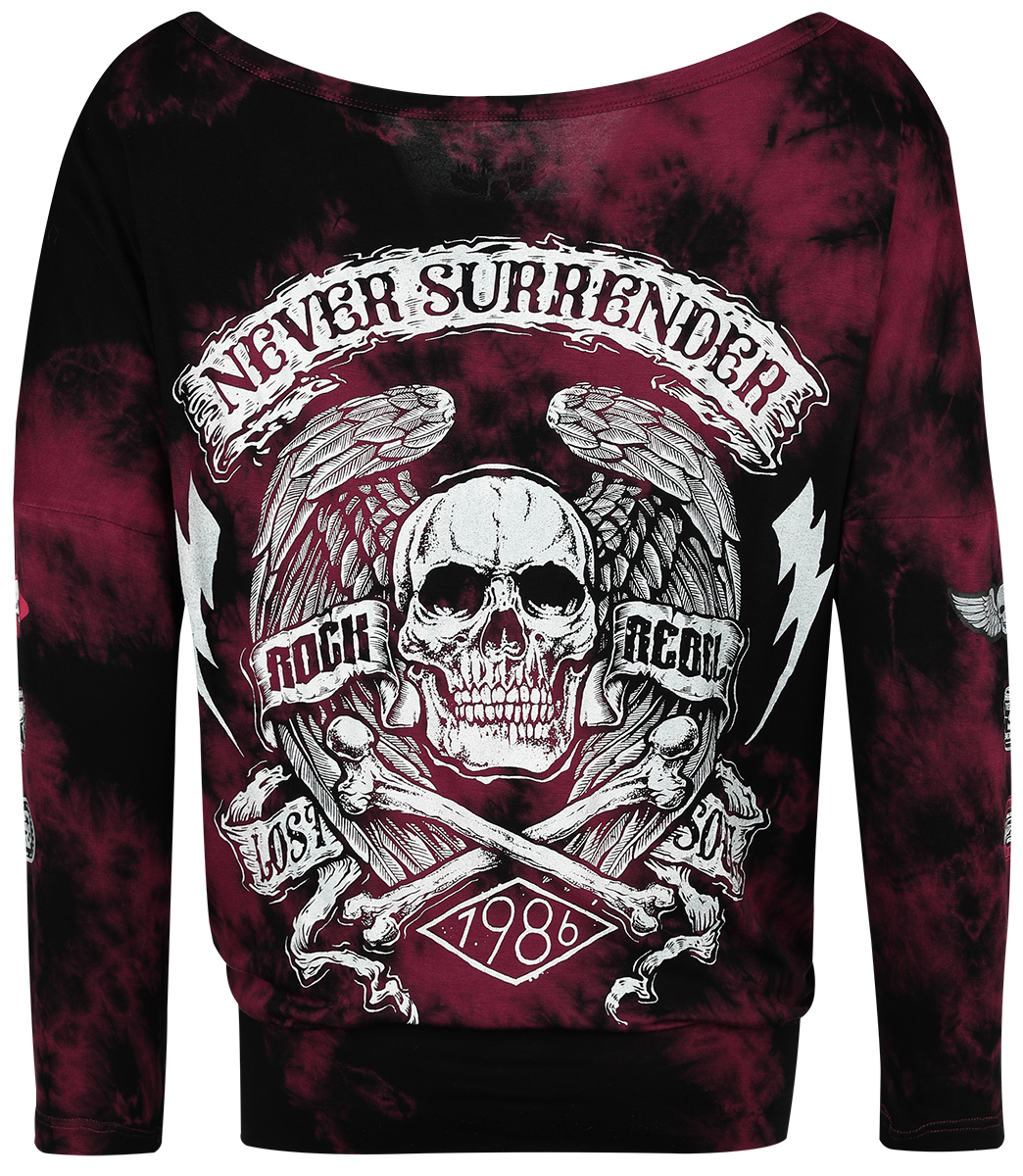 T-shirt manches longues  de Rock Rebel by EMP - Haut Manches Longues Tie Dye - S à L - pour Femme - noir/rouge foncé - Rock Rebel by EMP - View 2