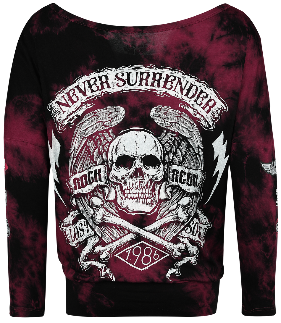 T-shirt manches longues  de Rock Rebel by EMP - Haut Manches Longues Tie Dye - S à L - pour Femme - noir/rouge foncé - Rock Rebel by EMP - View 2