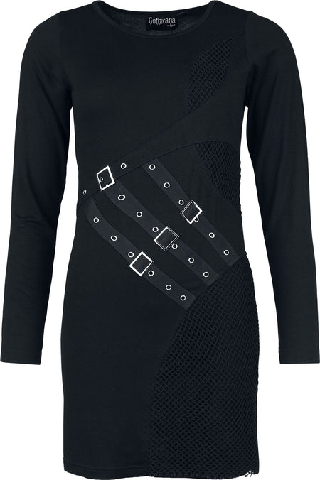 Robe courte Gothic de Gothicana by EMP - Dress With Belts And Buckles - S à M - pour Femme - noir - Gothicana by EMP