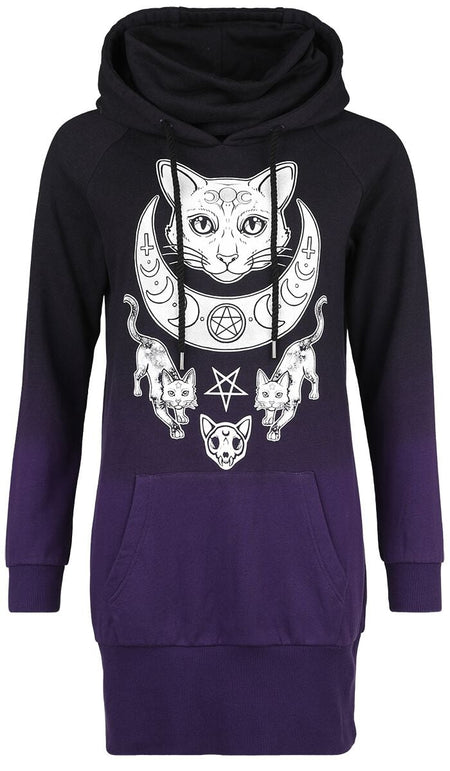 Robe courte Gothic de Gothicana by EMP - Robe Sweat Imprimé Chat - S à M - pour Femme - noir/lilas - Gothicana by EMP