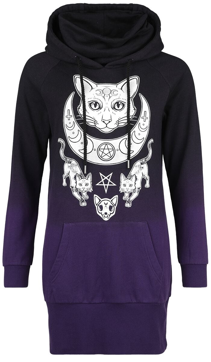 Robe courte Gothic de Gothicana by EMP - Robe Sweat Imprimé Chat - S à M - pour Femme - noir/lilas - Gothicana by EMP