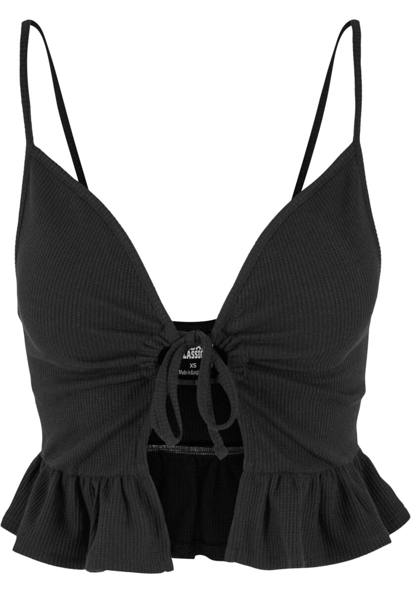 Top  de Urban Classics - Ladies Waffle Pique Ruffle Top - L à XXL - pour Femme - noir - Urban Classics