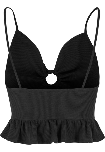 Top  de Urban Classics - Ladies Waffle Pique Ruffle Top - L à XXL - pour Femme - noir - Urban Classics - View 2