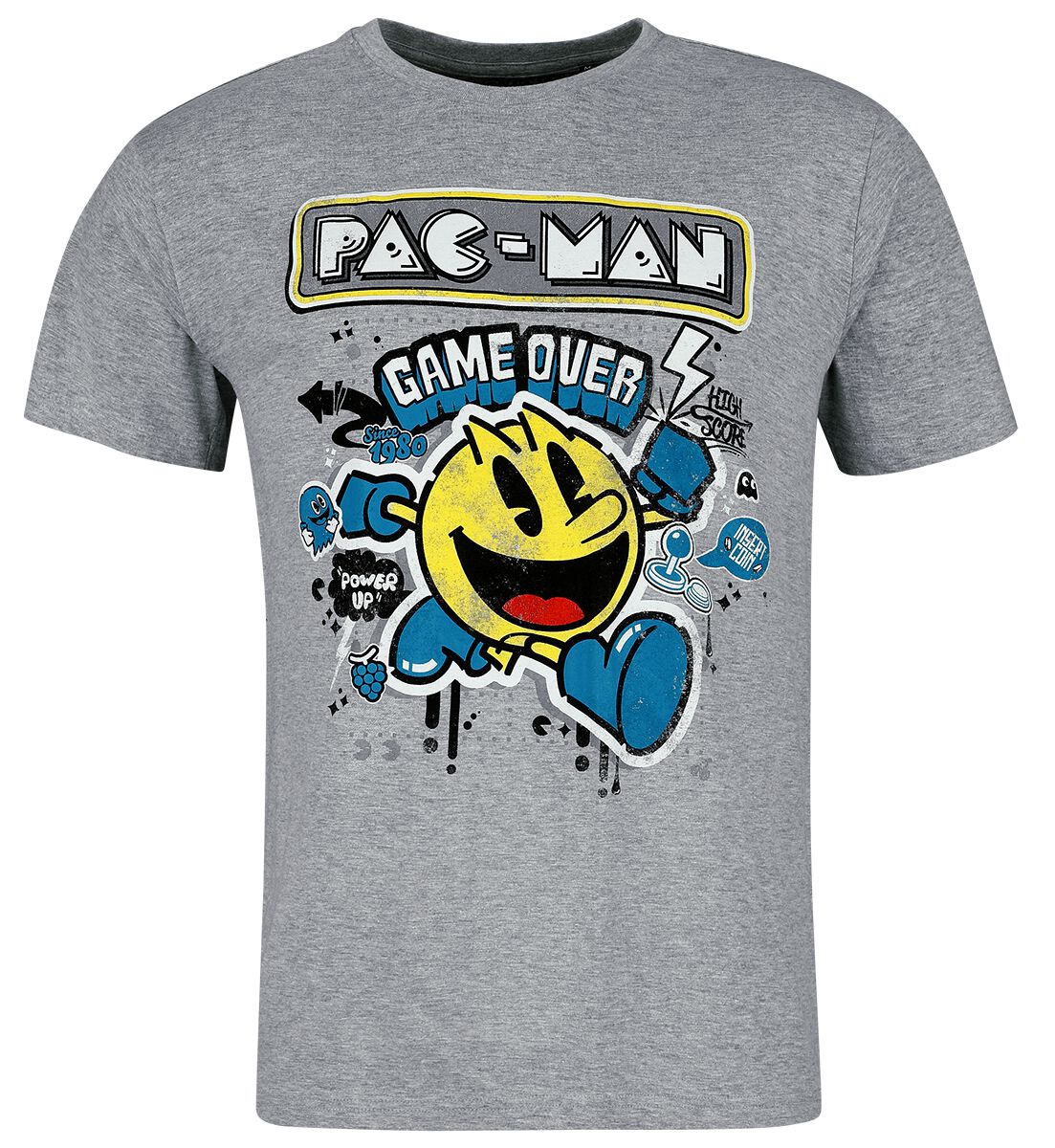 T-Shirt Manches courtes Gaming de Pac-Man - Stencil Art - S à XXL - pour Homme - gris chiné - Pac-Man