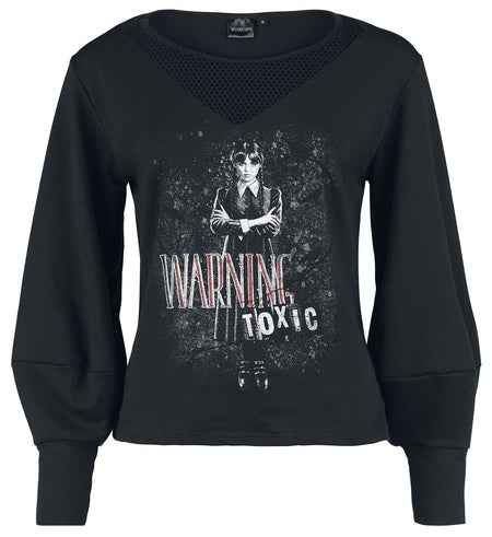 Sweat-shirt Gothic de Wednesday - Warning - Toxic - L à XL - pour Femme - noir - Wednesday