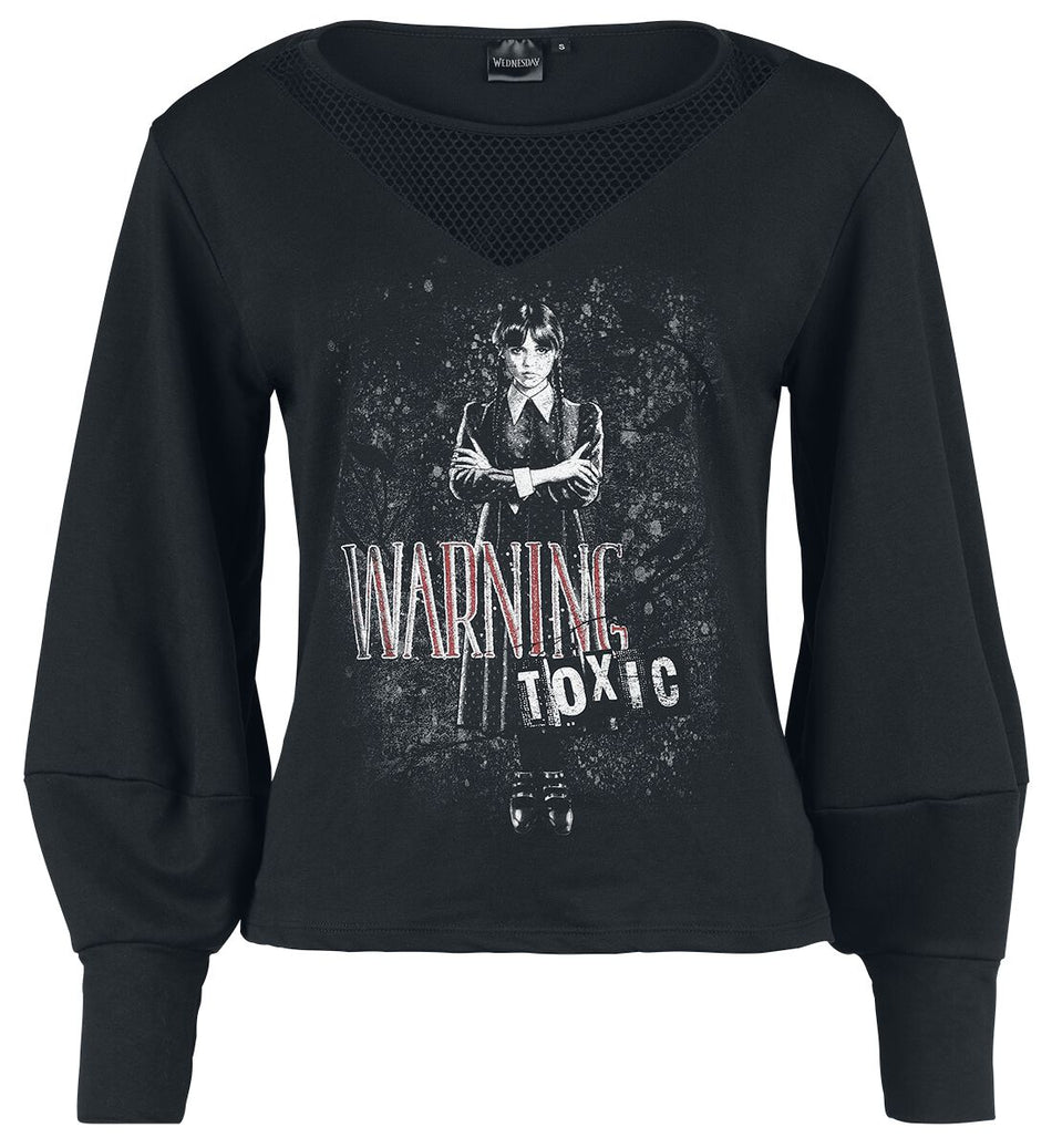 Sweat-shirt Gothic de Wednesday - Warning - Toxic - L à XL - pour Femme - noir - Wednesday