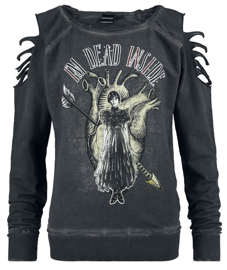 Sweat-shirt Gothic de Wednesday - I'm dead inside - L à XL - pour Femme - gris foncé - Wednesday