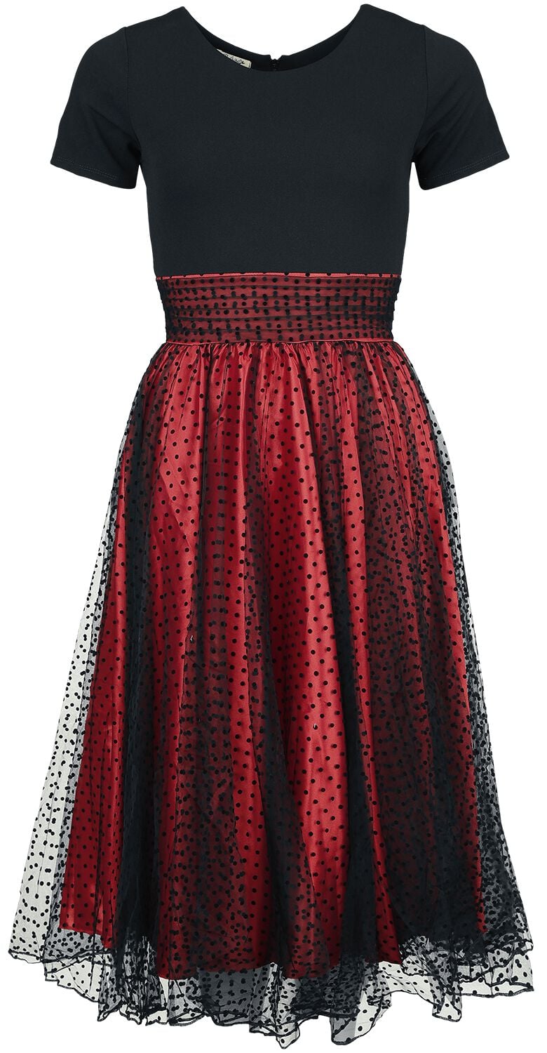 Robe mi-longue Rockabilly de Belsira - Retrokleid mit Punkten - S à M - pour Femme - noir/rouge - Belsira