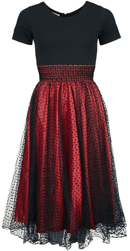 Robe mi-longue Rockabilly de Belsira - Retrokleid mit Punkten - S à M - pour Femme - noir/rouge - Belsira