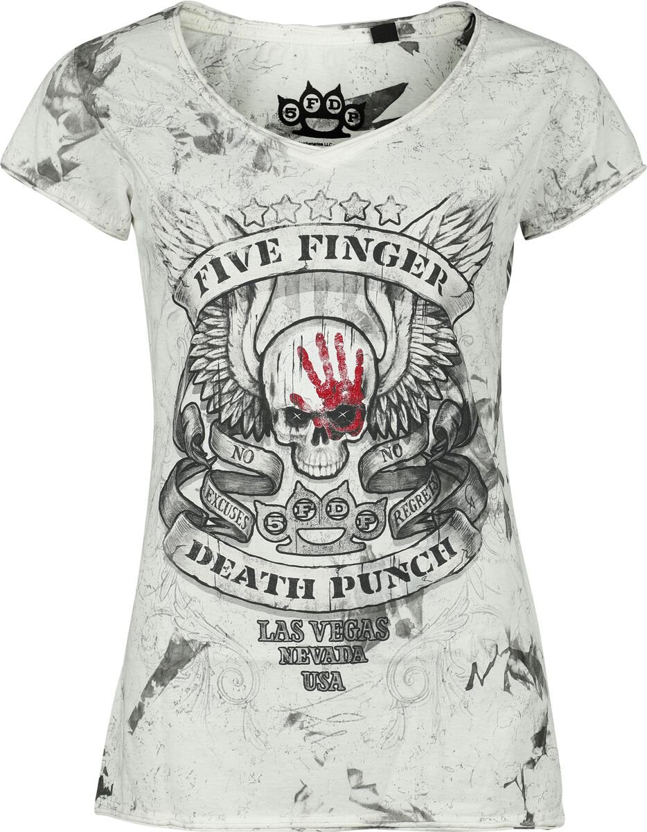 T-Shirt Manches courtes  de Five Finger Death Punch - Skull - S à 4XL - pour Femme - blanc/gris - Five Finger Death Punch